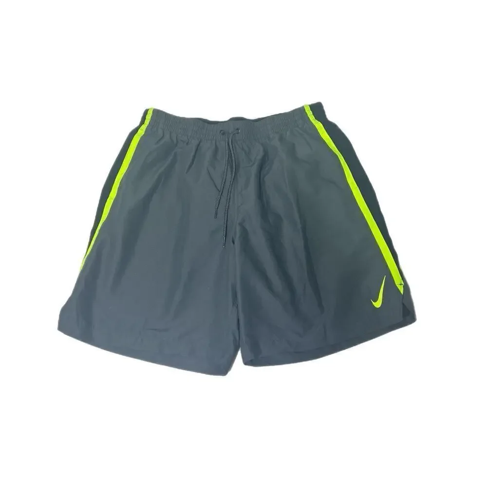 Nike Swim Trunks Men’s Size XL Gray Green Accents Lined Pockets Drawstring Waist